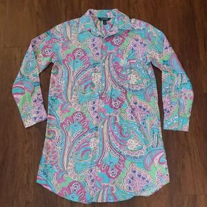 Ralph Lauren Colorful Paisley Long Sleeve Shirt Dress Size XS Preppy Feminine